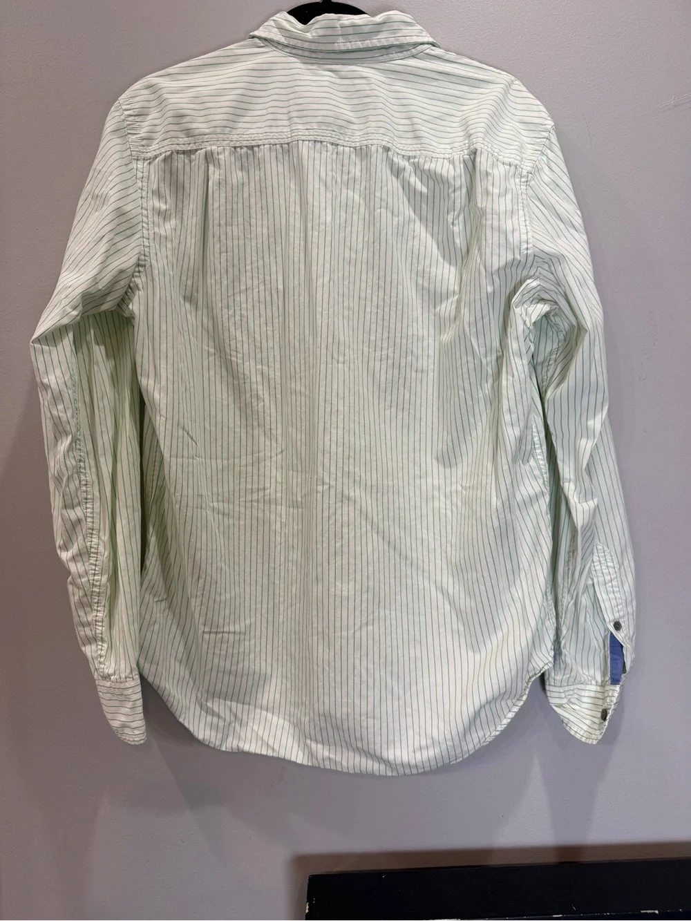 American Eagle Outfitters Men's Pale Green Striped Button-Down Shirt
